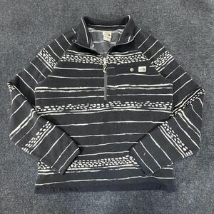North Face Sweater Mens Medium Black White Striped 1/4 Zip Pullover Fleece Warm
